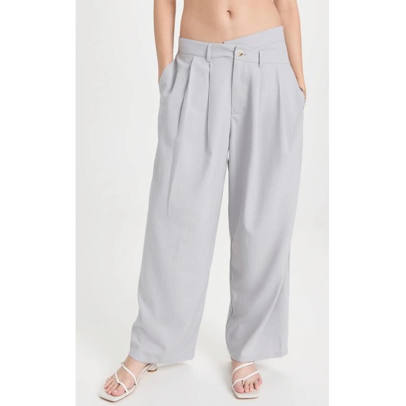 Lioness La Mesa Pants Womens Size S Light Gray Pinstriped Asymmetrical Waistband - Picture 1 of 15